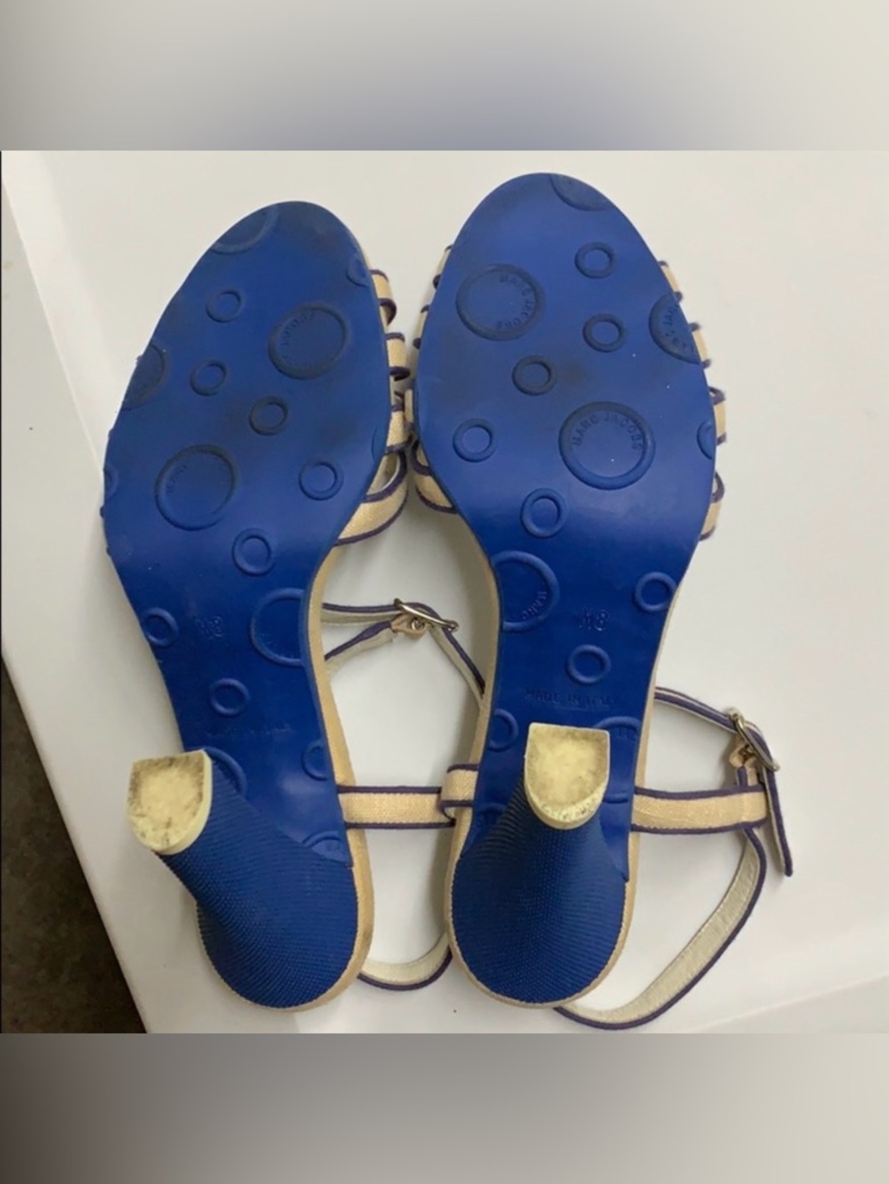 Marc Jacobs Beige Sandals with Dark Trim Ankle-Strap Heels - Picture 5 of 6